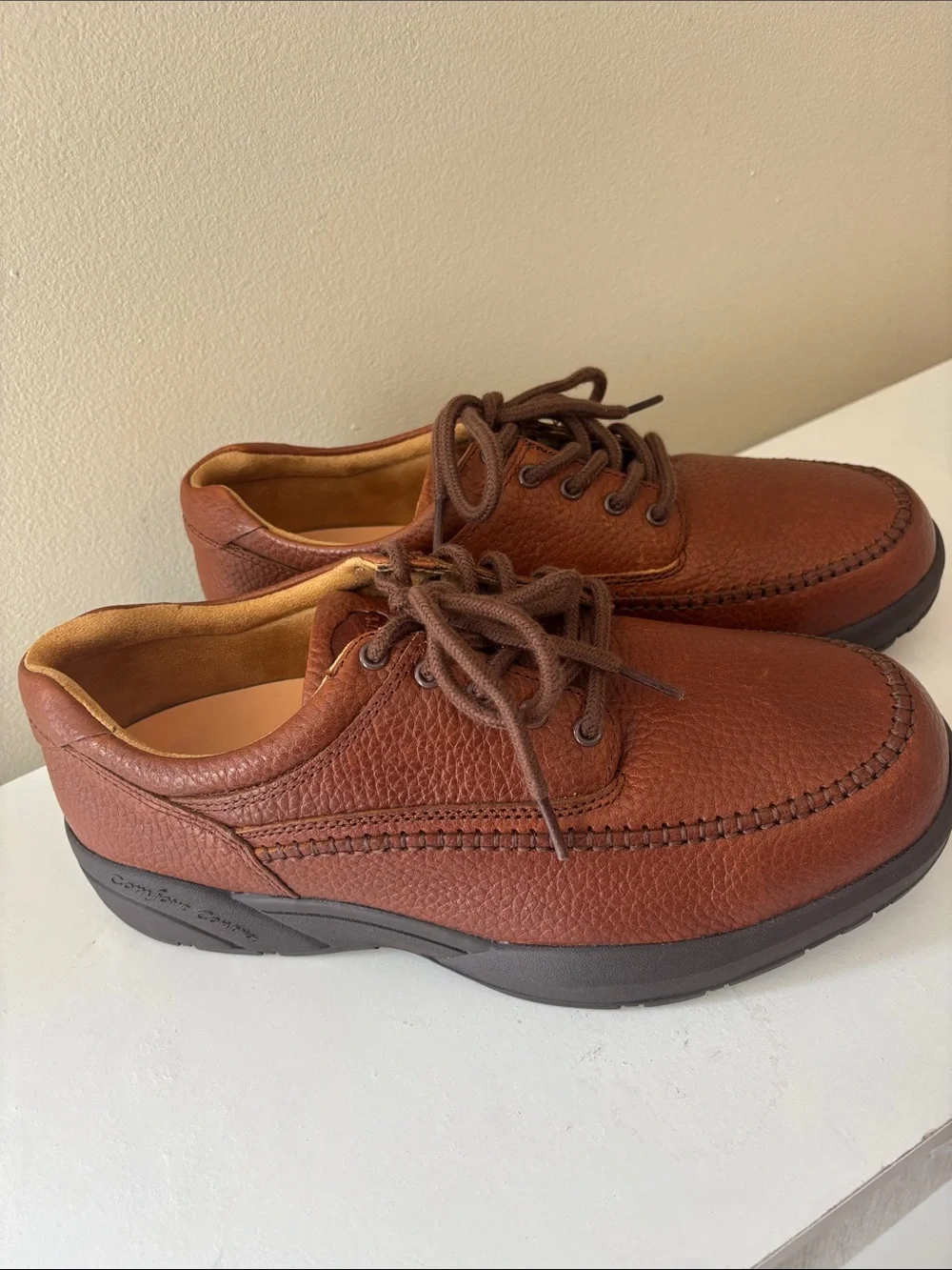 Dr. Comfort Men's Classic Brown Pebbled Leather Derbies
